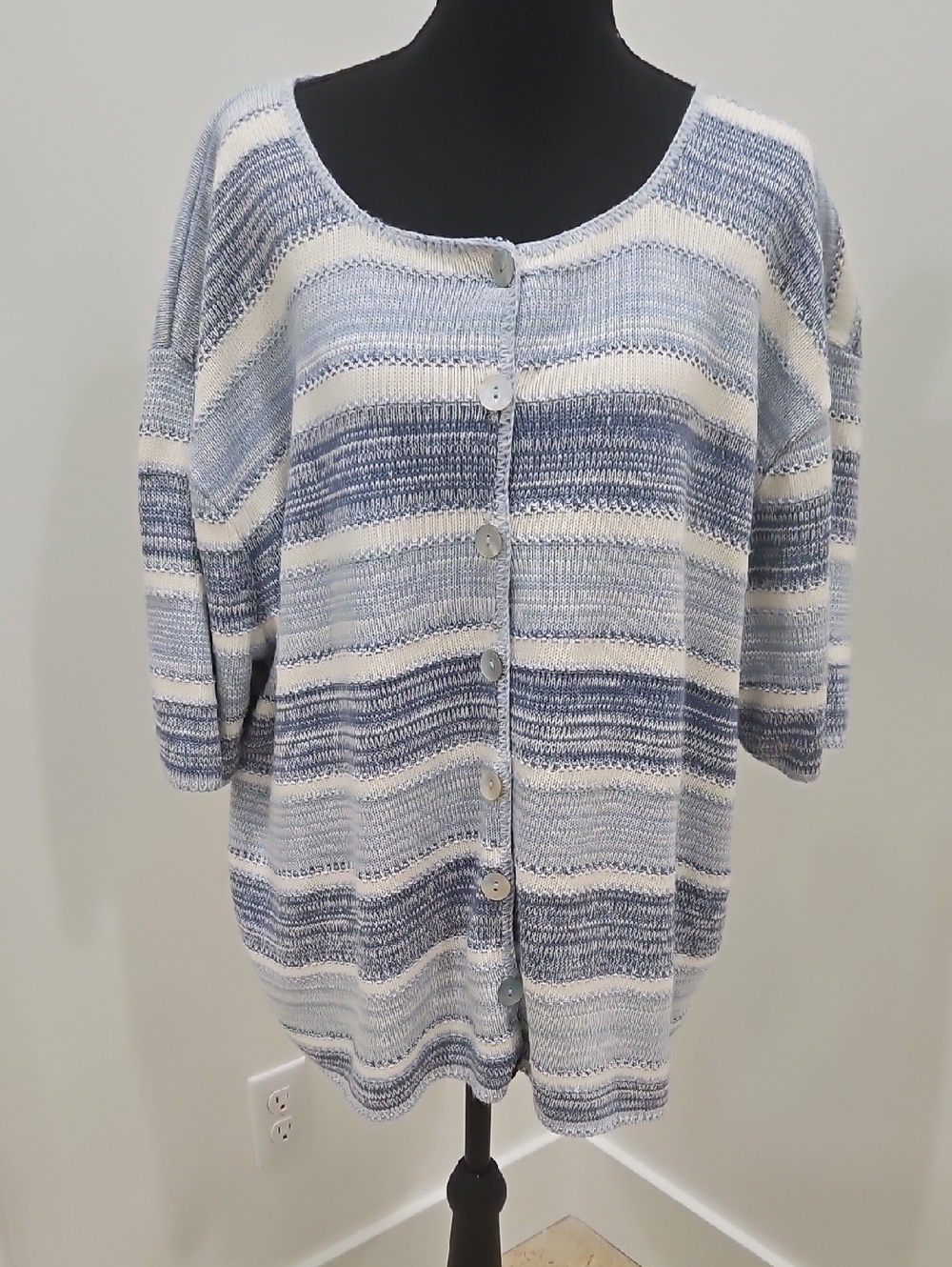 REBA ROSE VTG Oversized Button-Front Women's Sweater - Blue & White. Size 26/28